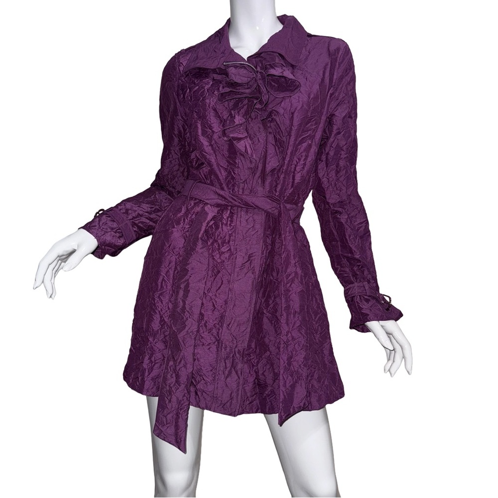 Purple Crinkle‎ Belted Long Ruffle Statement Jacket Y2K Coquette Retro